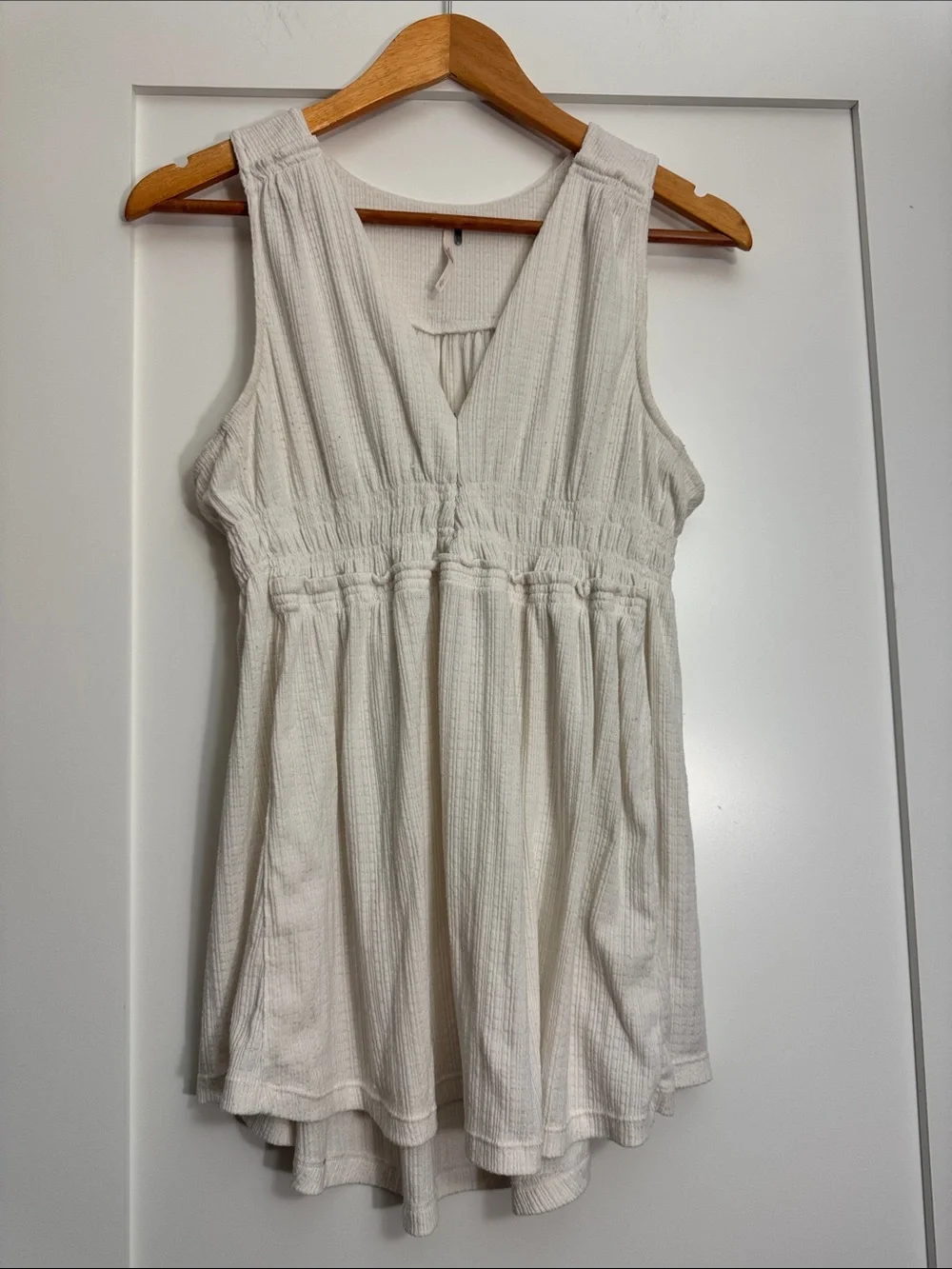 Free People Soft Ivory Sleeveless Peplum Babydoll Top Sz Large